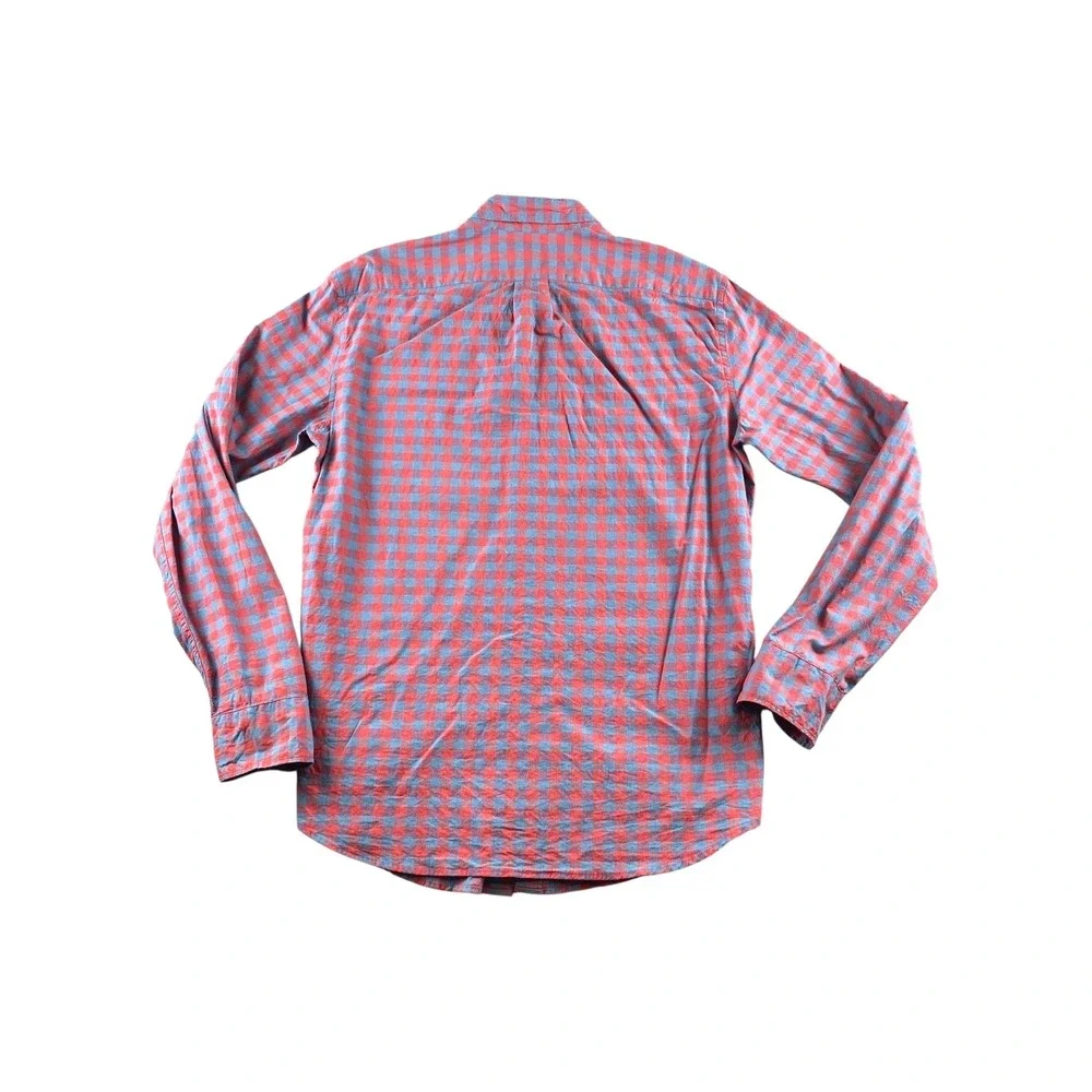 J Crew Slim Fit Organic Cotton‎ Gingham Button Down Shirt Men Size M Red Blue